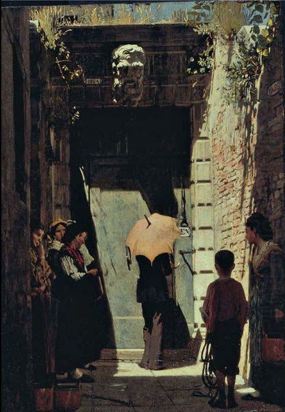 Ingresso di una casa patrizia a Venezia, oil painting by Giacomo Favretto, unknow artist